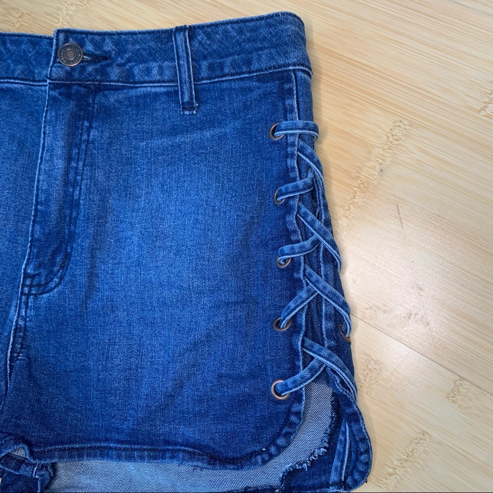 High-Waisted Jean Shorts w/ Crisscross